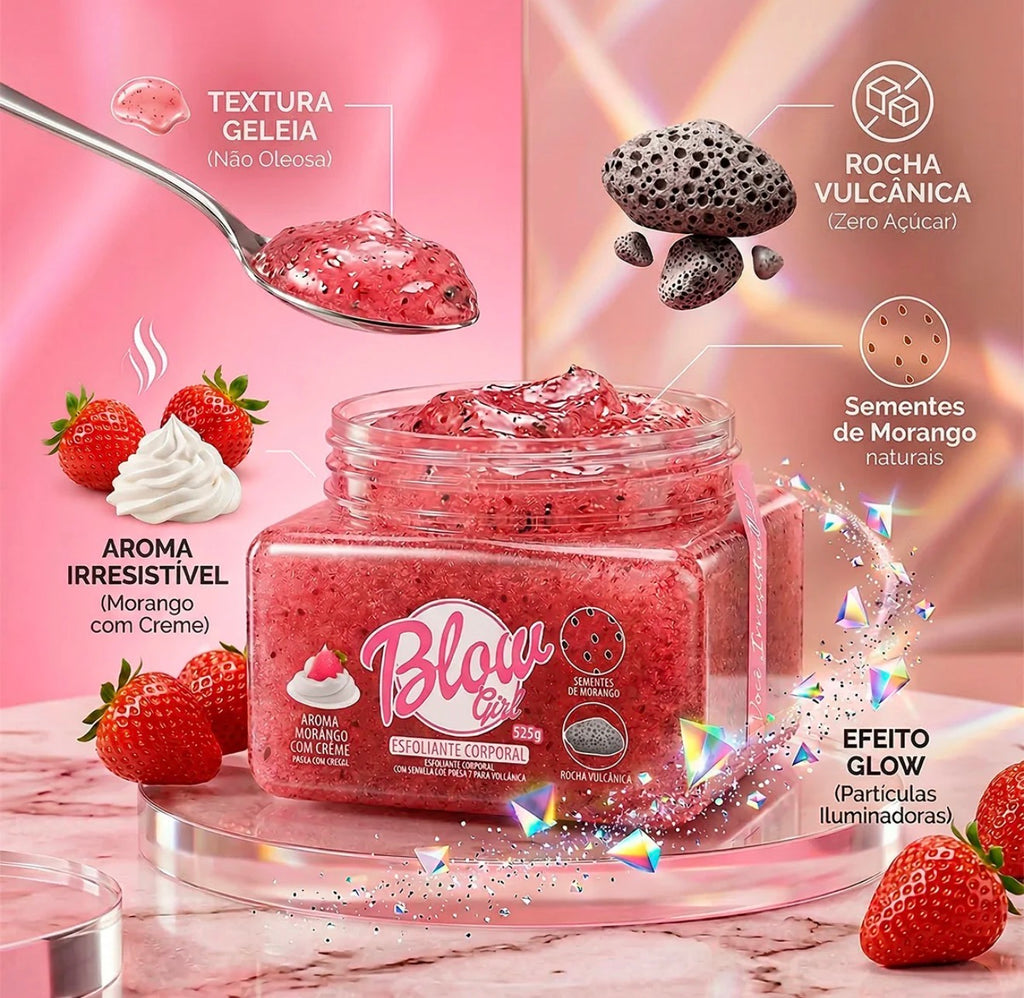 Blow Girl Esfoliante Corporal Morango com Creme – 525g 🍓💗